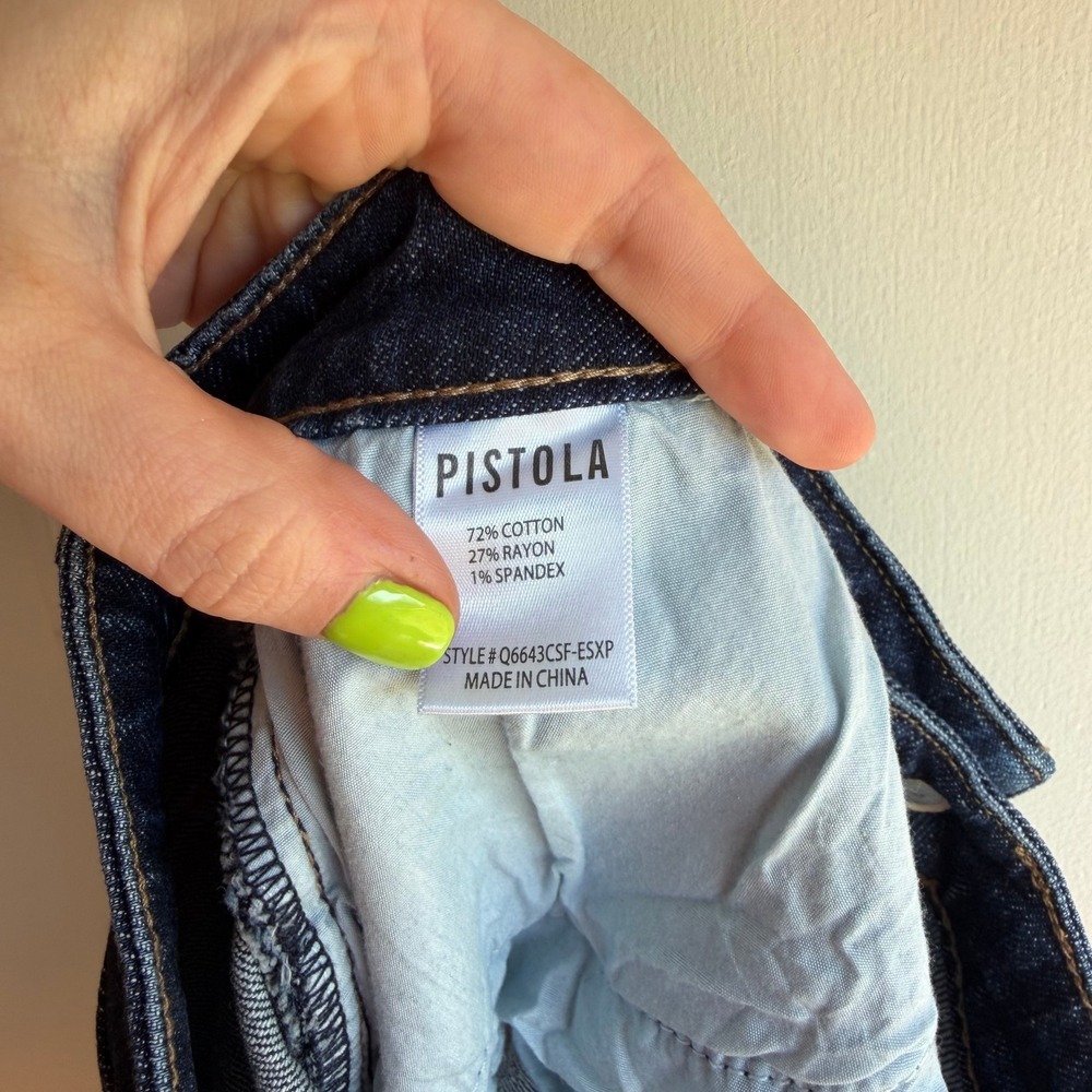 Pistola Essex Distressed High Rise Skinny Jeans Dark Indigo Raw Hem 32 Q6643CSF - Picture 7 of 10
